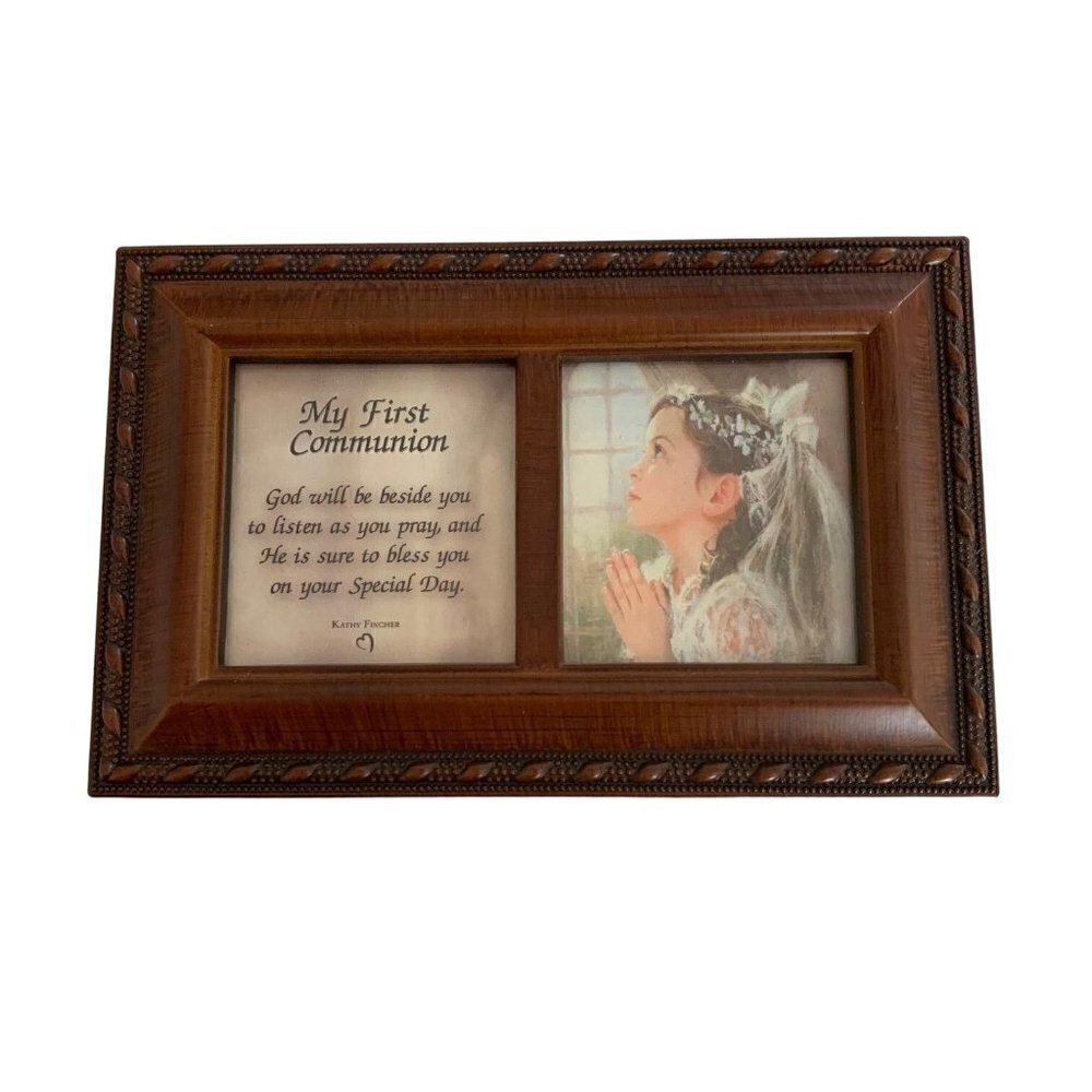 Cottage Garden Music Box First Communion God Beside You Woodgrain Rope Trim